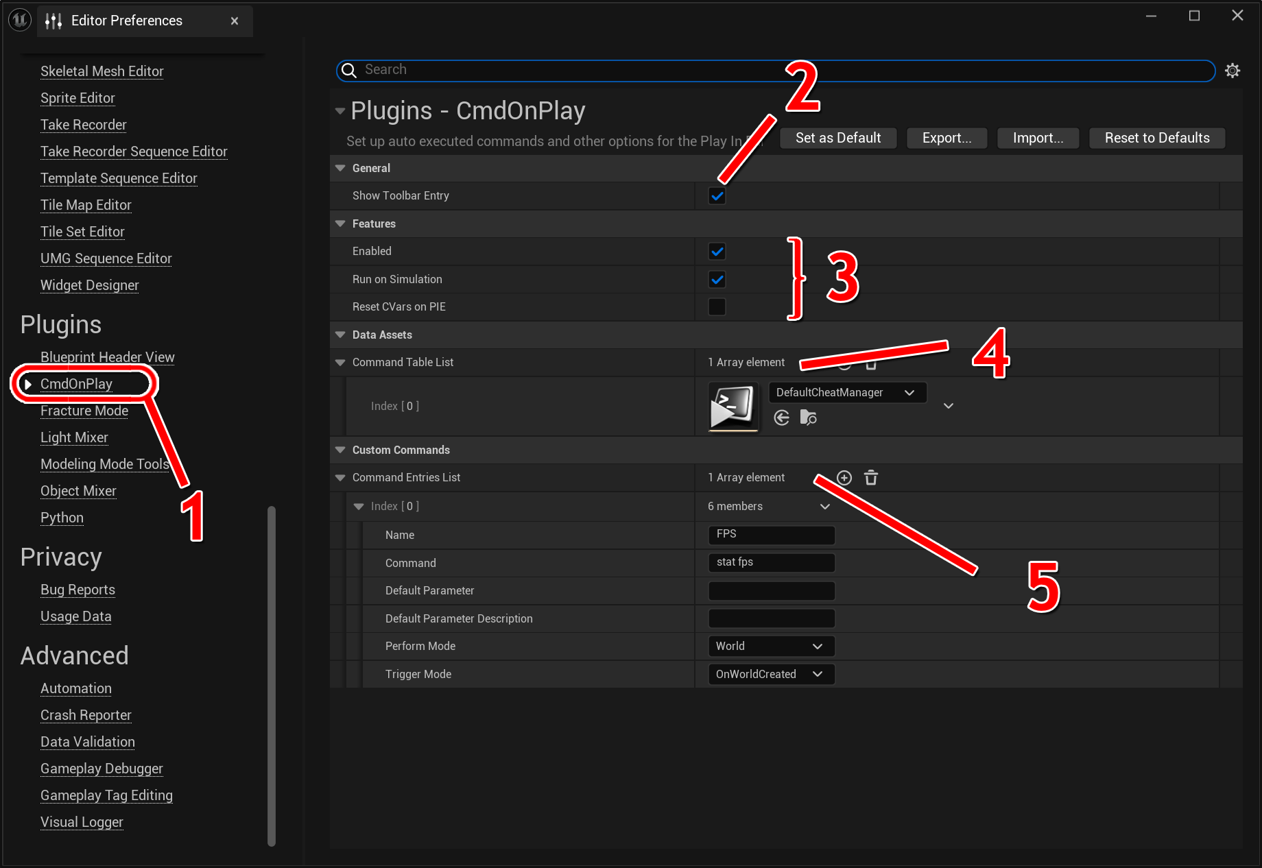 CmdOnPlay Settings